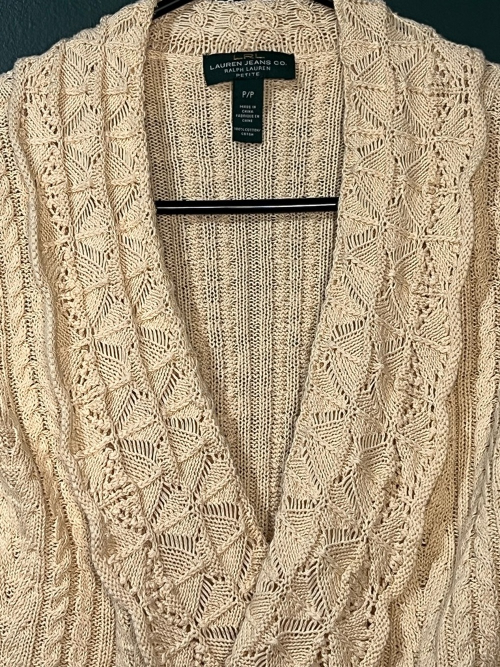 Ralph Lauren Cream Cable Knit Shawl Cardigan